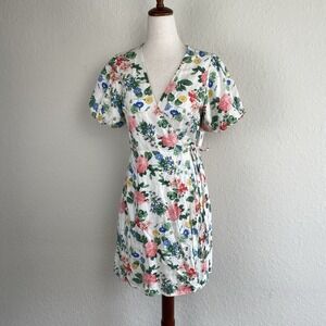 Old Navy M Wrap Dress Short Floral Cottagecore Puff Sleeve Cowgirl Coastal NWT
